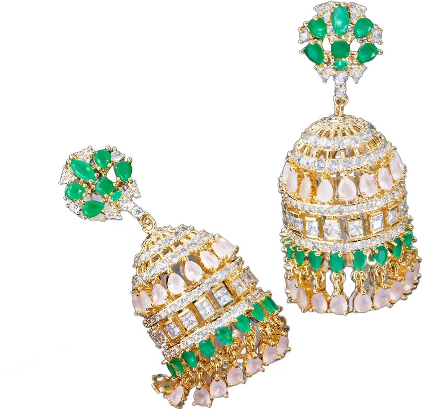 Earring for Women New Indian Jhumkas Trendy Round Shape Gold Plated Multicolor CZ Bell Long  Luxury Dubai Bridal Jewelry