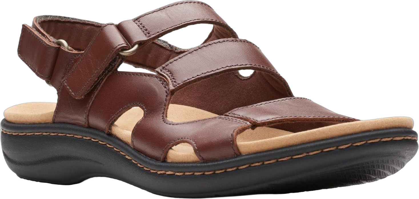 Clarks Women's Laurieann Style Flat Sandal 11 Dark Tan Leather