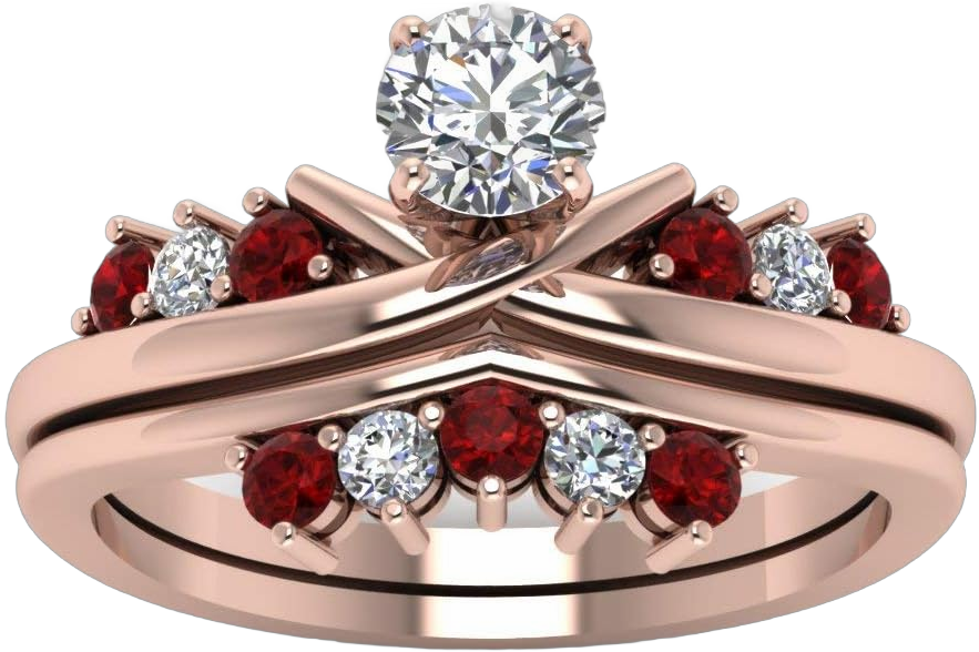 Choose Your Gemstone Modern Round Diamond CZ Wedding Set Rose Gold Plated Round Shape Wedding Ring Sets Everyday Jewelry Wedding Jewelry Handmade Gifts for Wife US Size 4 to 12 Created-Ruby 10