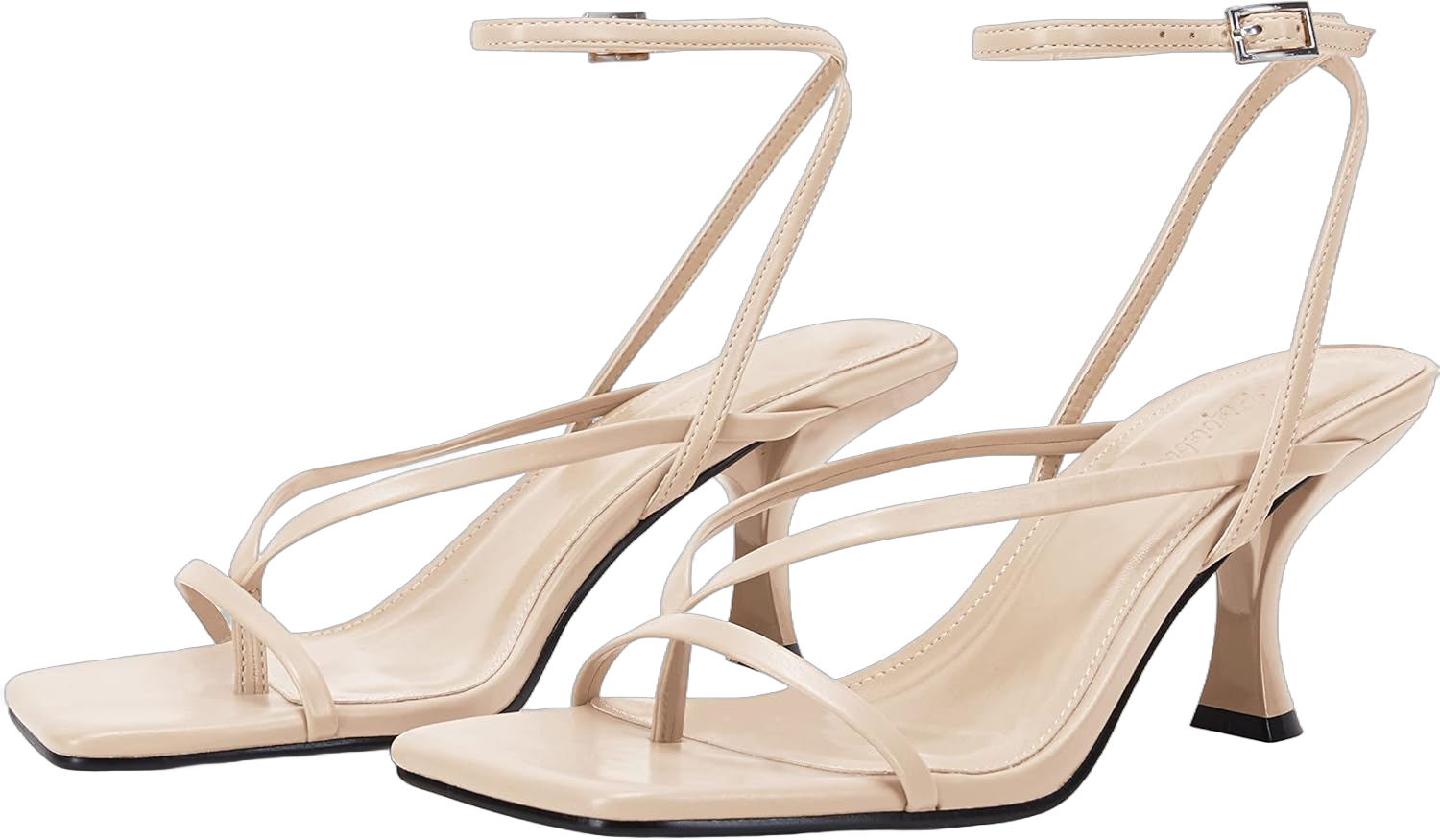 PiePieBuy Women's Lace Up Heeled Sandals Square Flip Flop High Heels Strappy Party Shoes 8.5 Beige