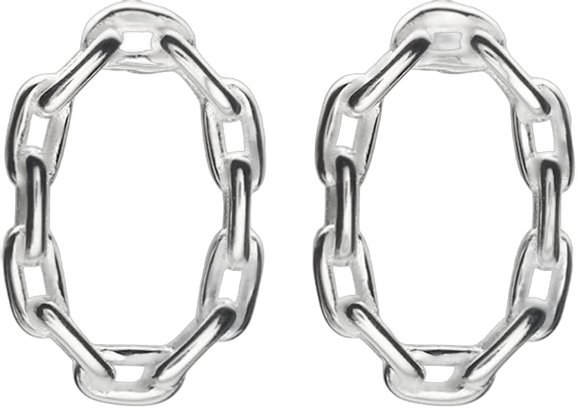 Minimalist Oval Chain Stud Earrings for Women Girls 925 Sterling Silver Hypoallergenic Geometrical Small Studs Cartilage Tragus Post Sensitive Ear Piercing Simple Fashion Daily Jewelry
