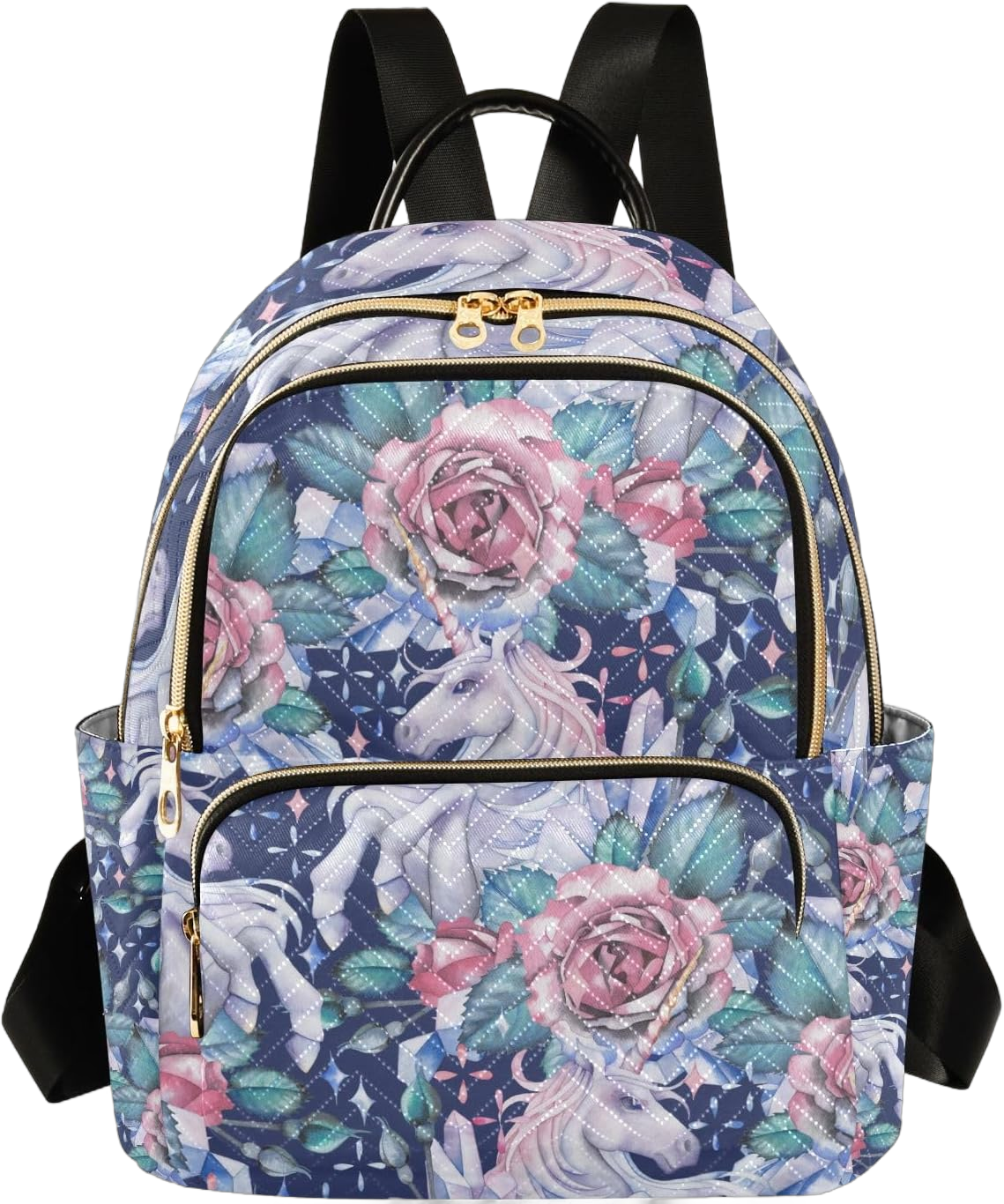 ODAWA Cute Pastel Colored Unicorn Quilted Backpack Purse for Women Mini Backpack Purse Travel Purse with Luggage Strap Cute Pastel Colored Unicorn Small