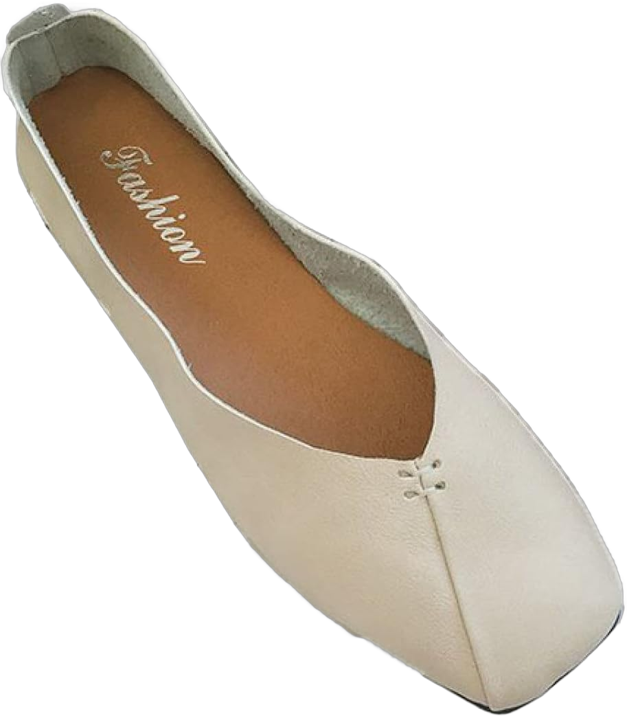Women's Closed Square Toe Ballet Flats Lightweight Faux Leather Slip on Walking Shoes Comfort Penny Loafers 5 Beige