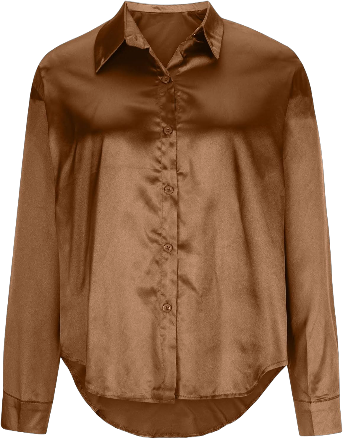 Stain Shirts for Women Trendy Long Sleeve Button Down Blouses Elegant V Neck Super Soft Silk Work Tops with Pockets XX-Large Brown