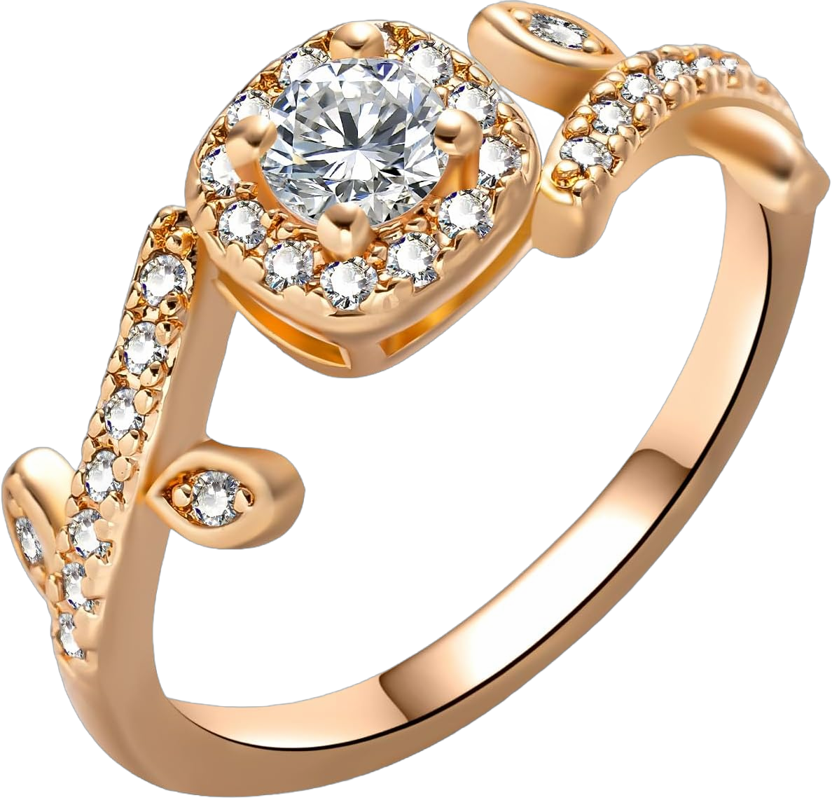 14K Rose Gold CZ Stone Flower Engagement Ring, Elegant Promise Ring for Women (Rose, 7)