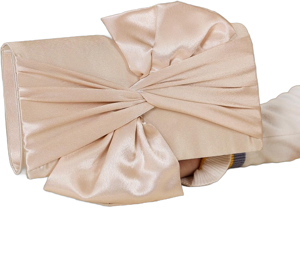 Simcat Womens Clutch Bag,Pleated Satin Handbag Lady Pleated Bow Purse Evening Bag with Chain for Wedding Prom Formal Party Champagne