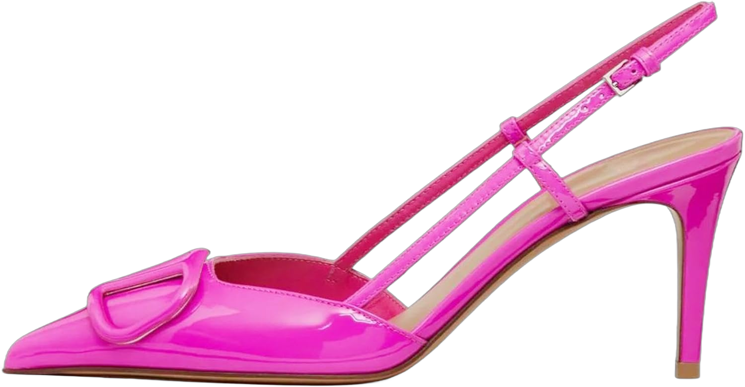 Women Heeled Slingback Sandals Closed Pointed Toe Stiletto High Heels Patent Leather Pumps Slip-On Backless Evening Prom Party Dress Shoes 9 Rose Red