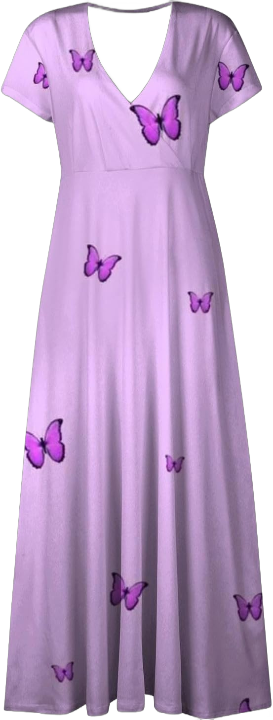 Wedding Dress Deep V Neck Short Sleeve Floral Dresses for Women 2024 Sundresses for Women Elegant Dresses for Women 3X-Large 5-light Purple