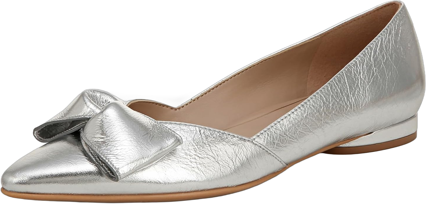 Naturalizer Women's Havana Pointed Toe Slip-On Ballet Flat 9.5 Wide Silver Bow