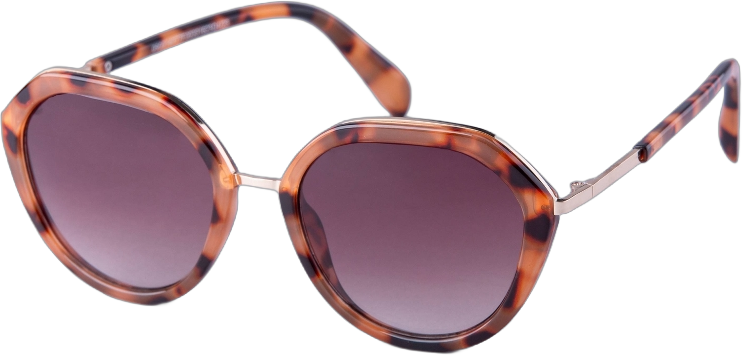 Women&#39;s Angular Round Tortoise Shell and Metal Sunglasses - A New Day&#8482; Brown
