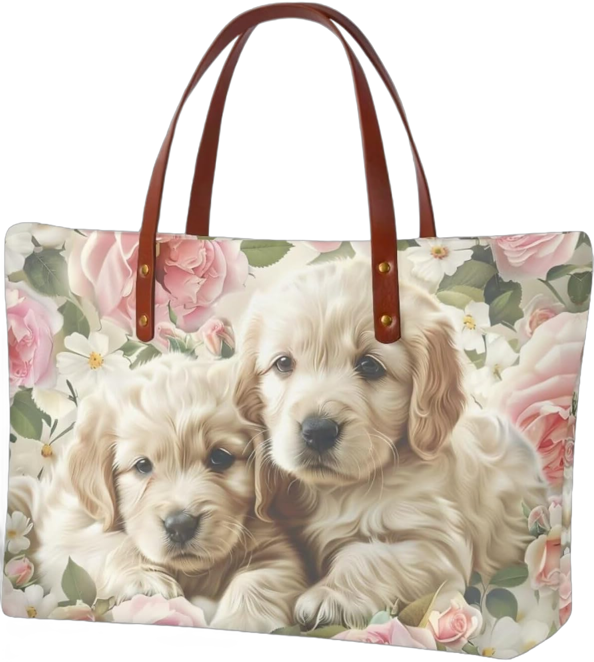 African Tribal Ethnic Print Women Tote Shoulder Bags Casual Handbag Golden Retriever With Rose-pink and Beige