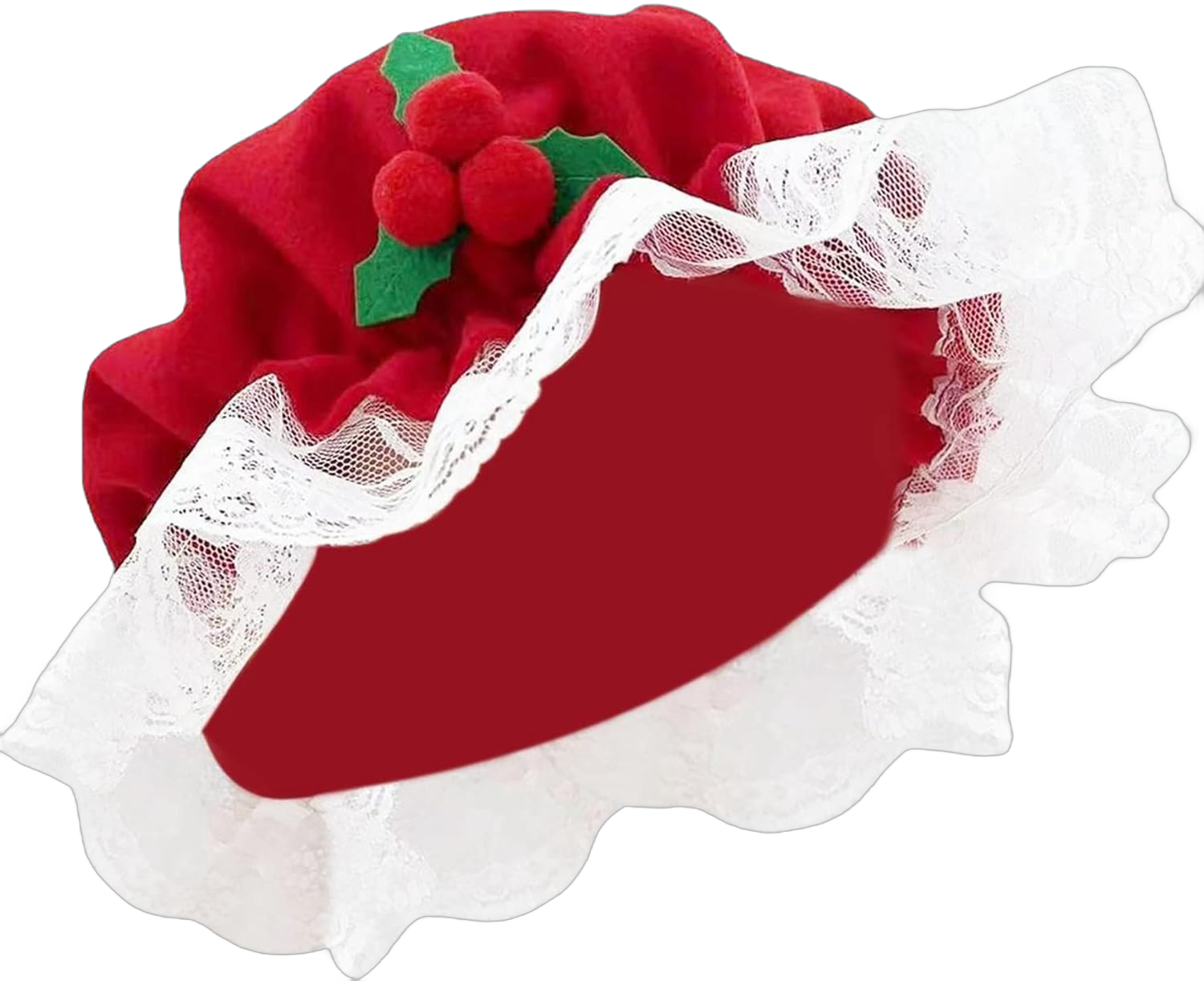 Women's Mrs. Claus Hat Santa Claus Mop Cap Christmas Costume Accessories Lace White Trim Hat Elastic Band for Adult Xmas New Year
