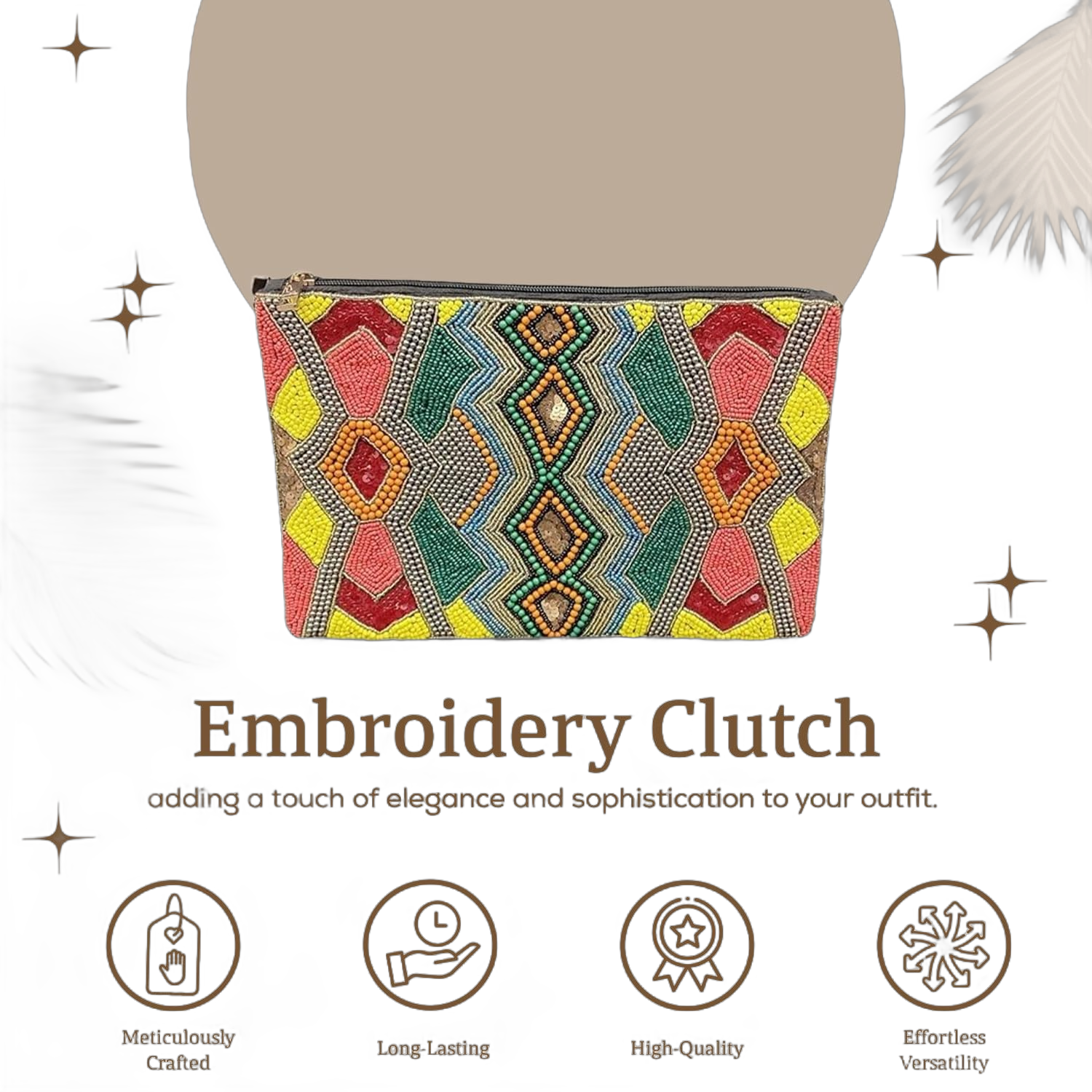 HHH Deisgns Beaded Clutch Bag for Women – Hand Embroidered Evening Bag with Chain Strap – Versatile Shoulder or Crossbody Bag – Excellent for Weddings Parties and Special Events