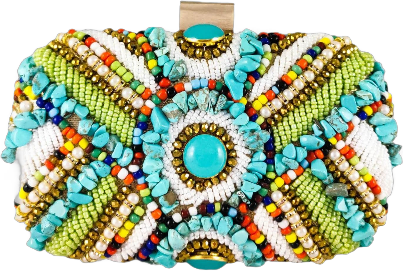 Vintage Colorful Stones Women Beaded Clutch Bag Evening Wedding Handbags Purses Gold