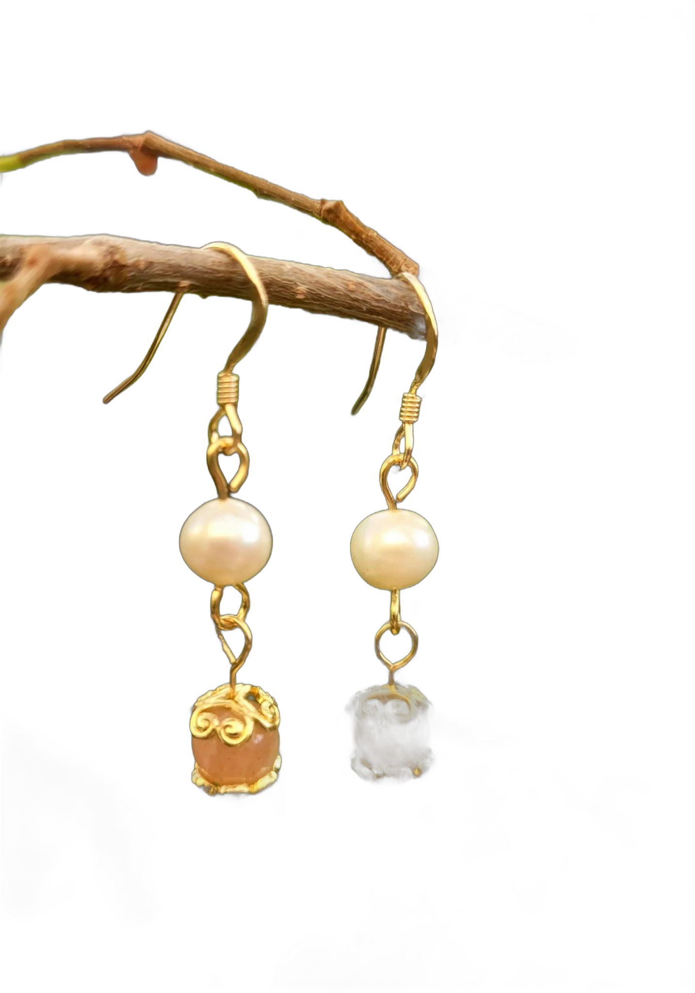 Peach Moonstone and Pearl Earrings