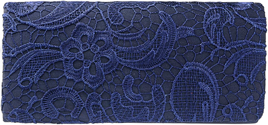 Women's Elegant Floral Lace Evening Party Clutch Bags Bridal Wedding Purse Handbag Navy Blue