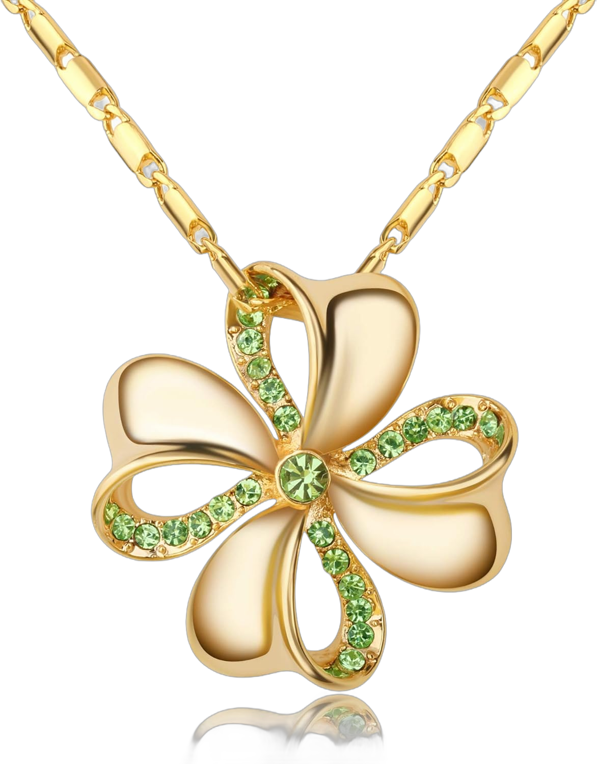 Kruckel Four Leaf Clover Necklace for Women – Lucky Gold Pendant with Green Austrian Crystal, Elegant Aesthetic Accessory