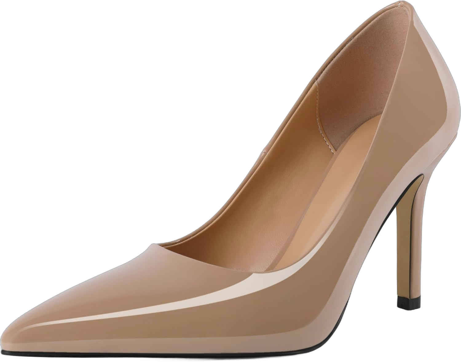 SAMMITOP Womens Closed Pointed Toe Pumps High Heels Stiletto Classic Slip On Dress Wedding Work Shoes Patent Leather 3.5 Inch 11 Beige