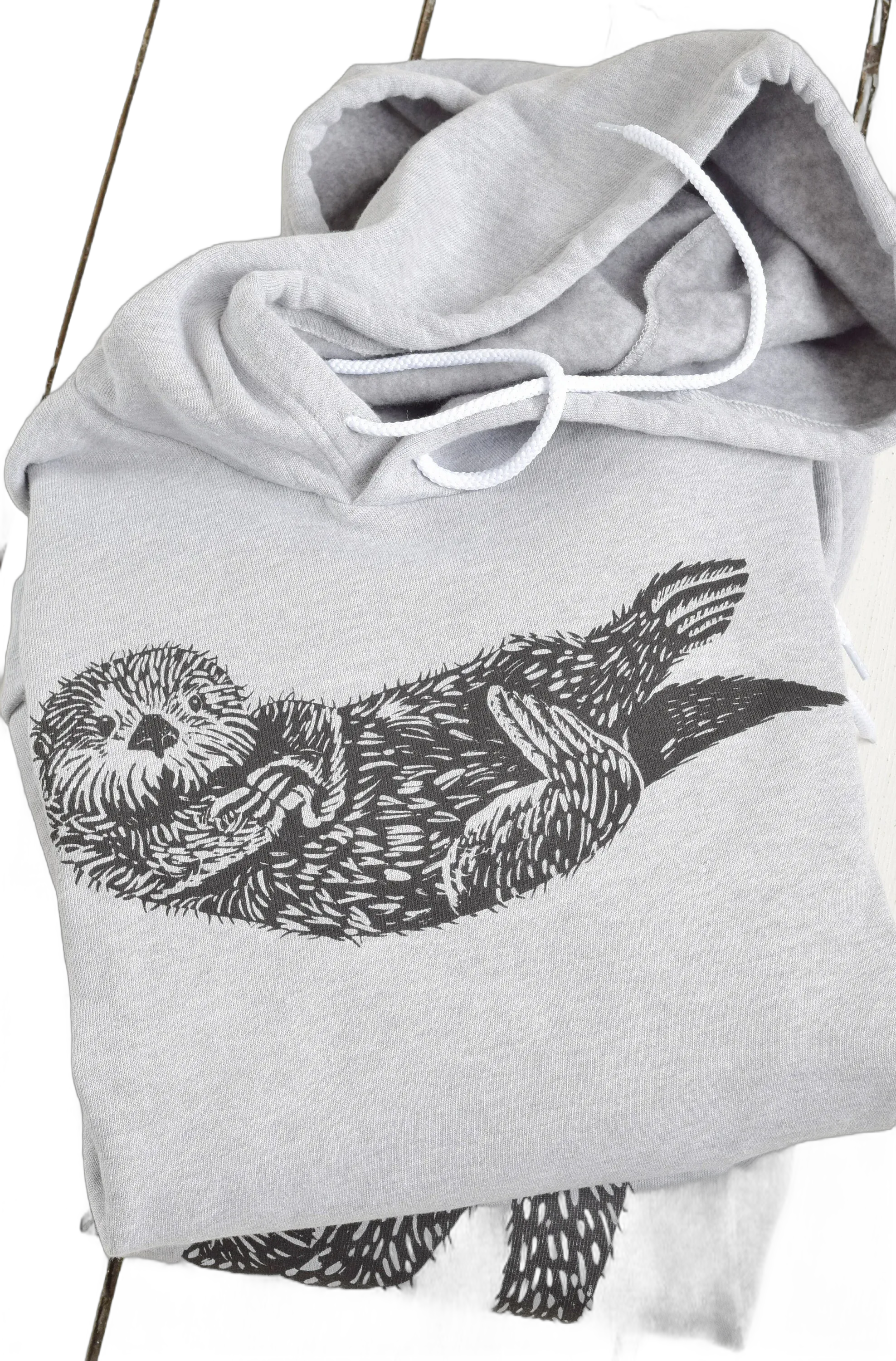 Otter Hoodie - Unisex Adult Sweatshirt - Animal Print - Pullover Hoodie - Kangaroo Pockets - Fleece - Grey Otter Hooded Shirt - Fleece