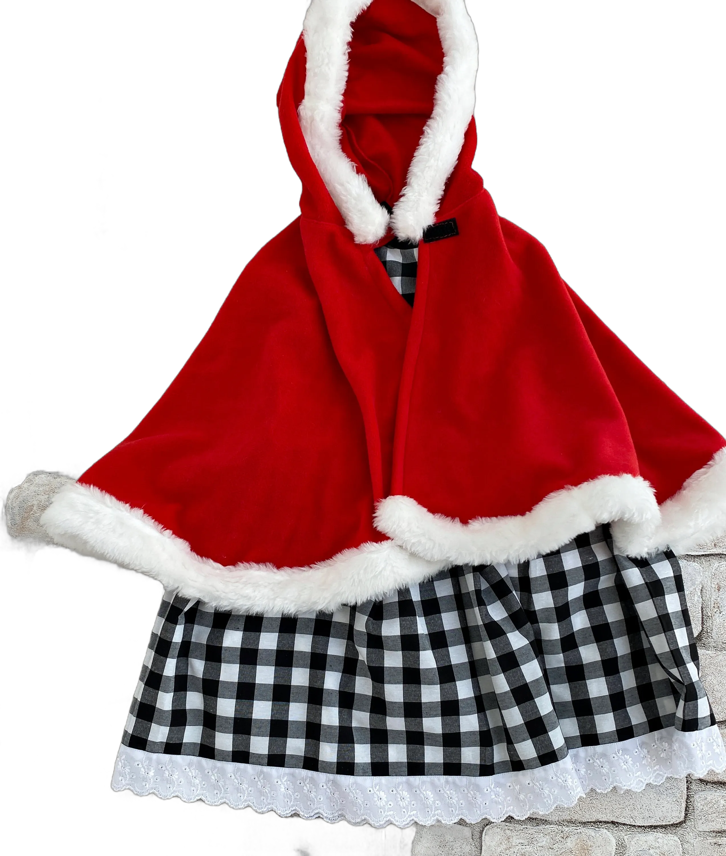 Cindy Lou Costume, Red Hooded Cape & Checkered Dress, Kids Halloween Costume, Christmas Movie Character Outfit, Festive Holiday Party Attire