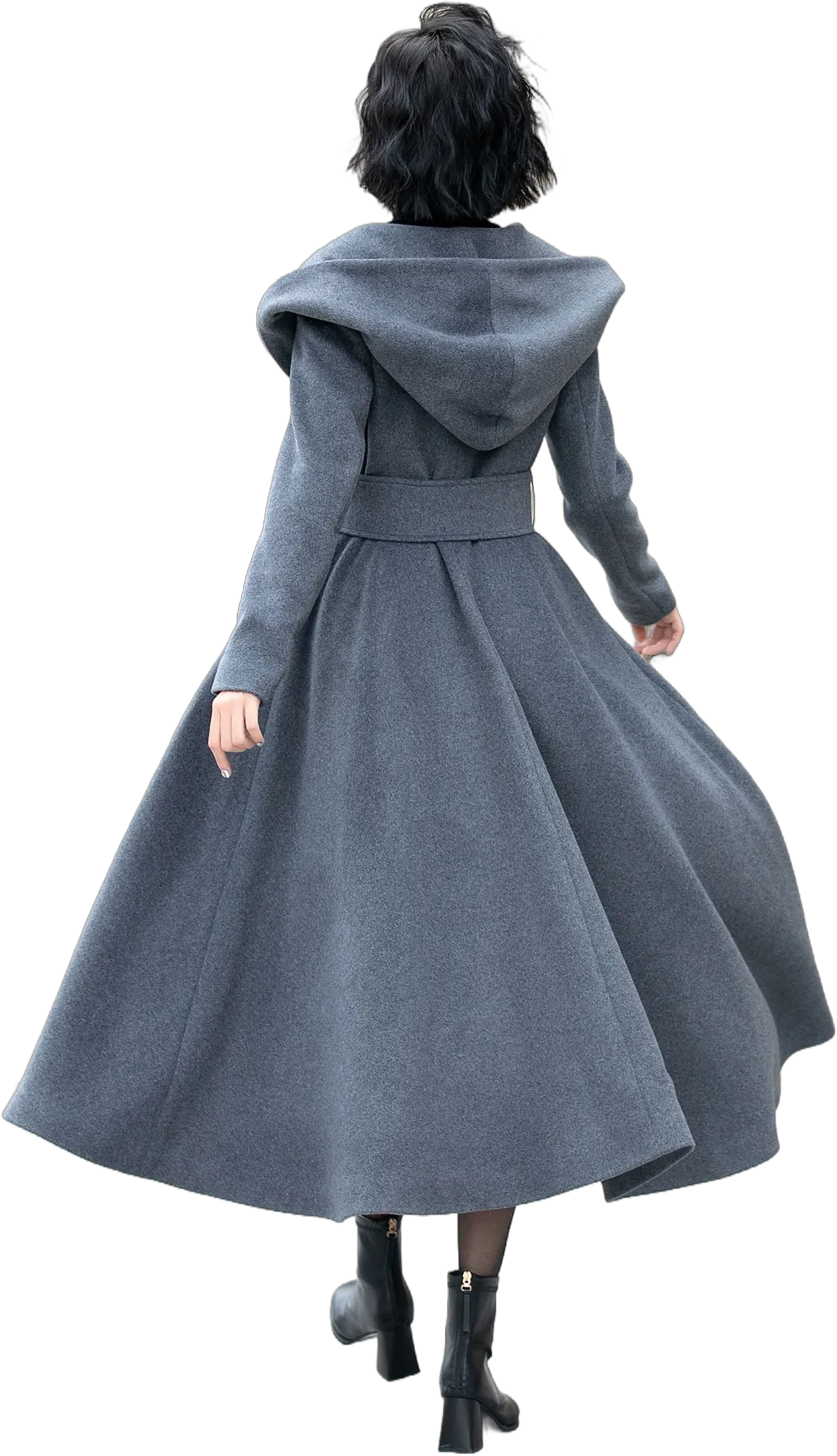 Long wool coat, Womens gray swing wool coat, Warm wool Coat, Hooded wool coat, Fit and Flare wool Coat, Custom Winter Coat, Xiaolizi 5344