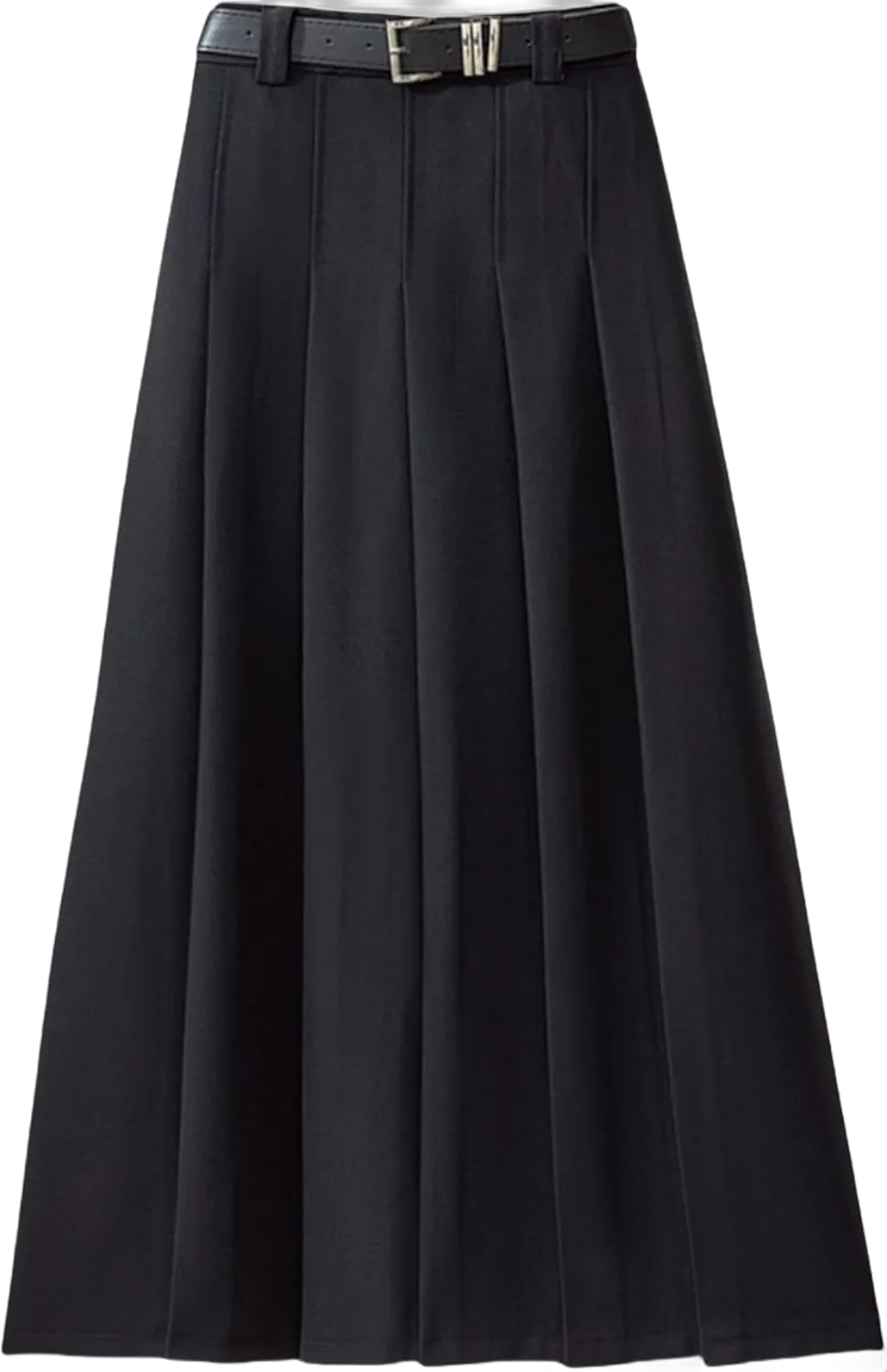 Long Wool Skirt for Women High Waisted Pleated A Line,Slim fit Pleated Skirt, Fall Winter 2023 Trendy Maxi Skirt Black Large