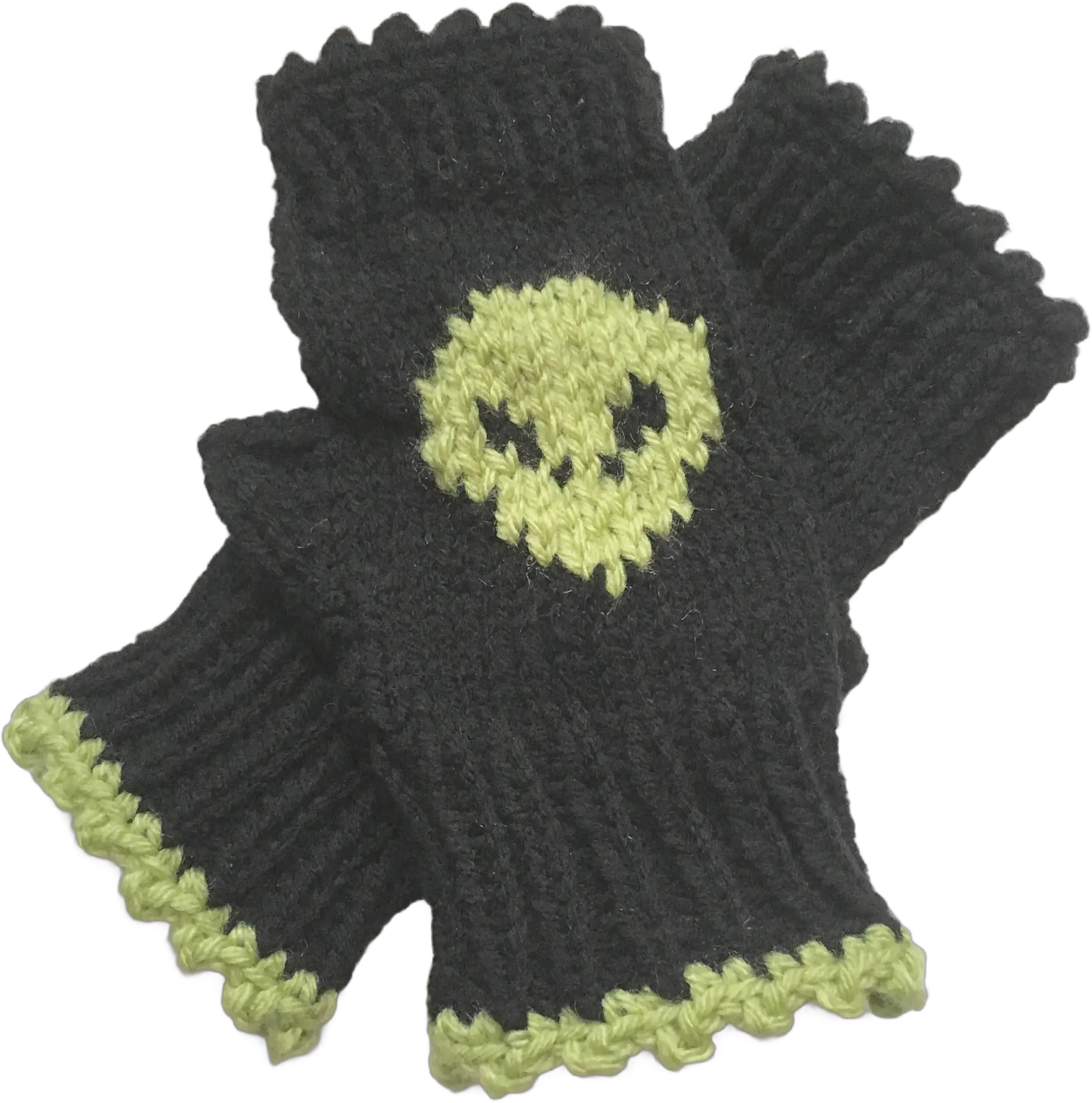 Alien Fingerless Gloves, Halloween Mitts, Hand Knit Gloves, Black and Green Mitts, Novelty Hand Warmers, Texting Gloves. Unisex Gloves,