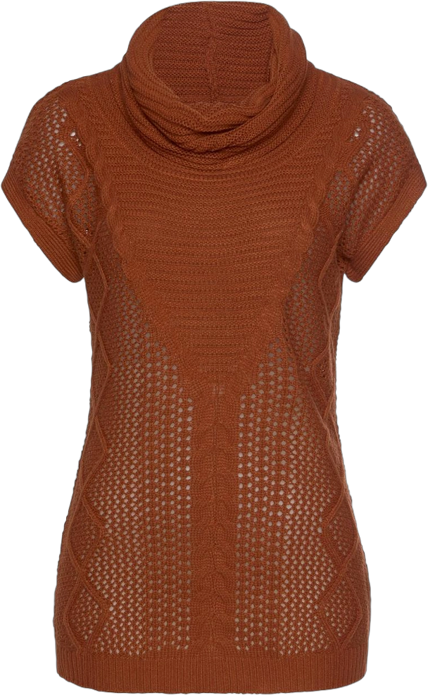 LASCANA Women's Short Sleeve Turtleneck Sweater Solid Rust MEDIUM