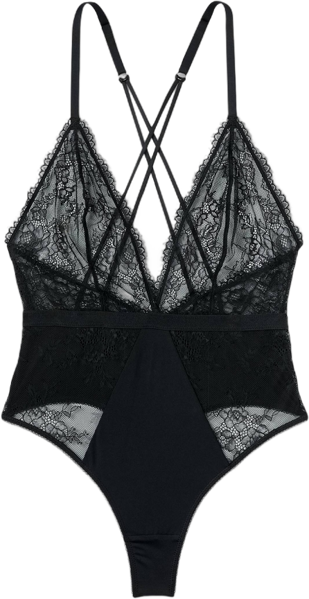 Women&#39;s Deep-V Unlined Lace Lingerie Bodysuit - Auden&#8482; Black XS