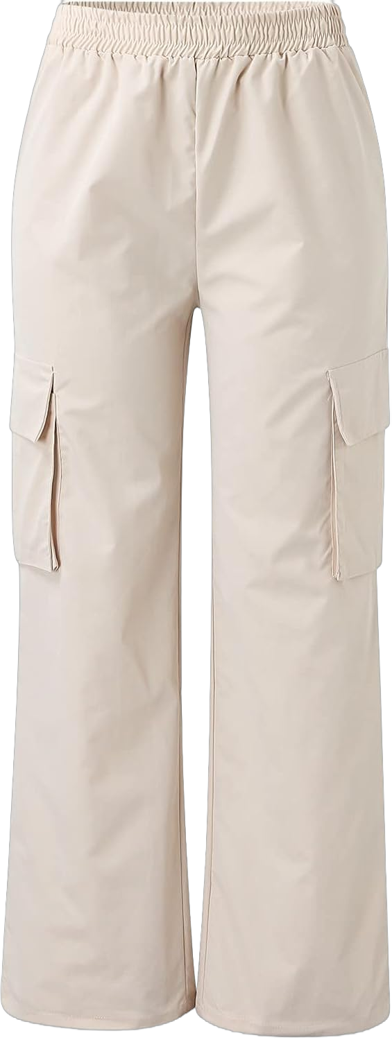 Womens Casual Cargo Pants Plus Size Elastic High Waisted Straight Wide Leg Pants Y2k Loose Solid Lounge Trousers X-Large Beige