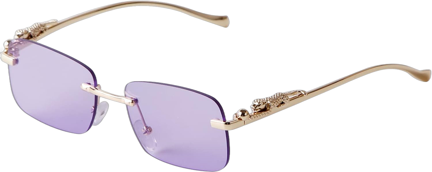 JUDOO Retro Rimless Rectangle Sunglasses for Men Women Trendy Frameless Tinted Lens Eyewear Light Purple