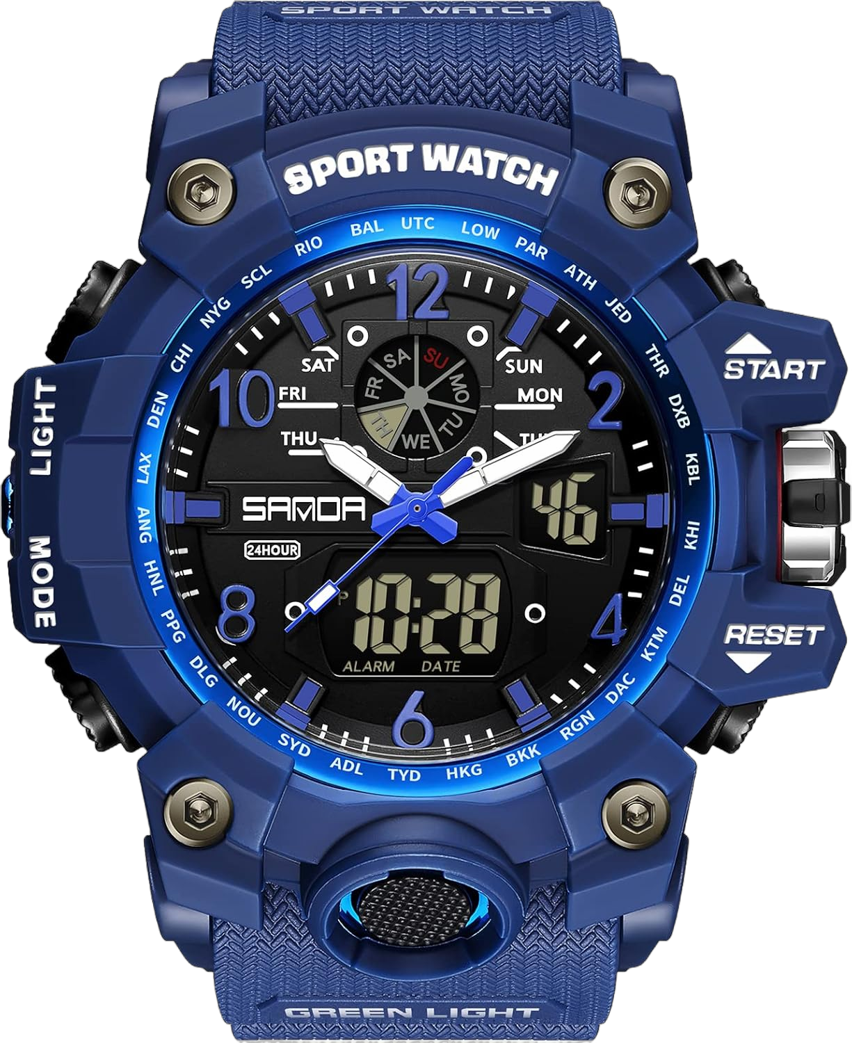 WISHFAN Men’s Military Watch, Dual-Display Waterproof Sports Digital Watch Big Wrist for Men with Alarm (3169-Blue)