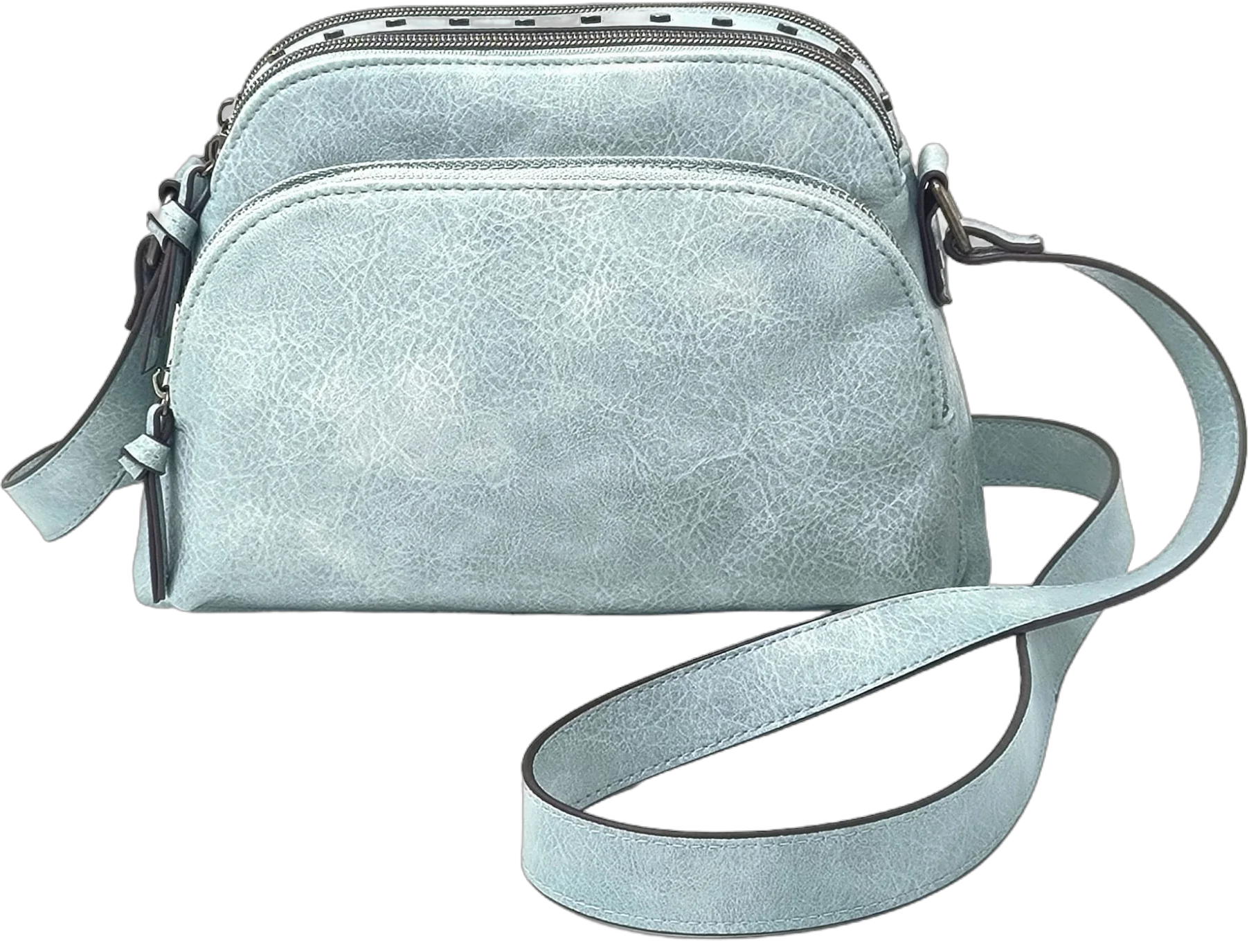 T-Shirt & Jeans Women's Maya Vegan Leather Crossbody Top Zip Handbag, Light Blue