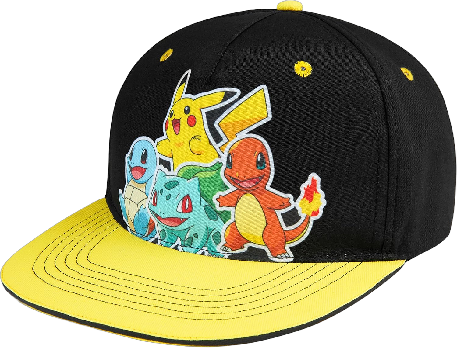 Pokemon Bucket Hat for Kids Unisex Baseball Cap Pikachu Adjustable Strap Trucker Cap Sun Hat for Kids Snapback 6-7 Years Black/Yellow