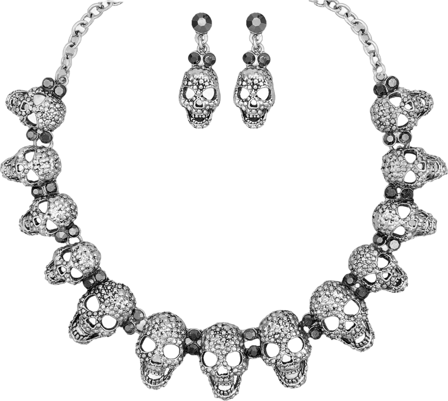 Exaggerated Halloween Costume Jewelry Punk Necklace Earrings Jewelry Sets Gothic Skull Bone Chain Choker Necklace for Women Personalized Skeleton Head Vintage Accessories #1707