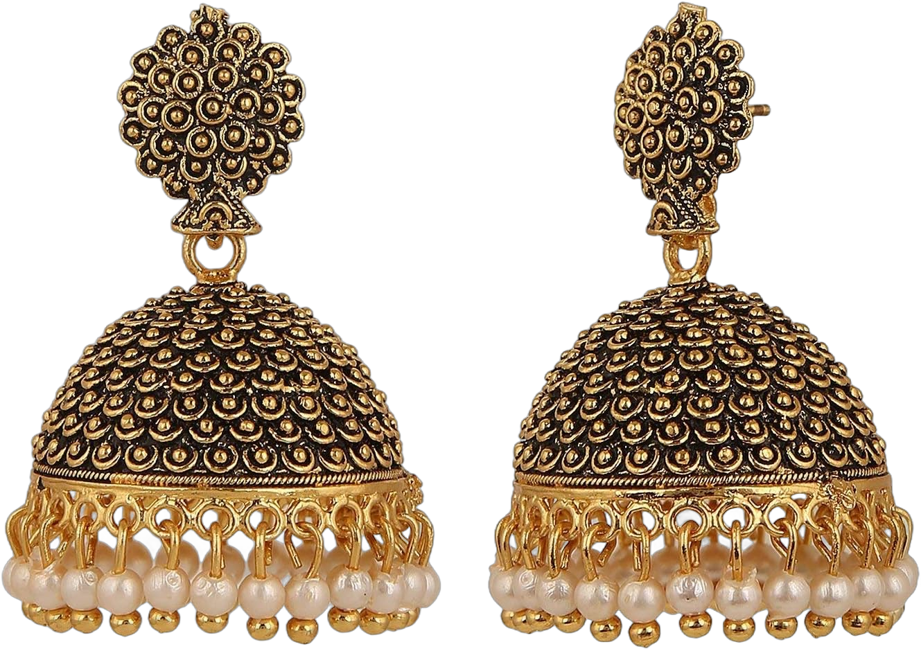 Efulgenz Oxidized Indian Earrings for Women Boho Vintage Antique Faux Pearl Indian Oxidized Jhumki Jhumka Dangle Earrings Jewelry Indian Oxidized Jewelry for Navratri Gold