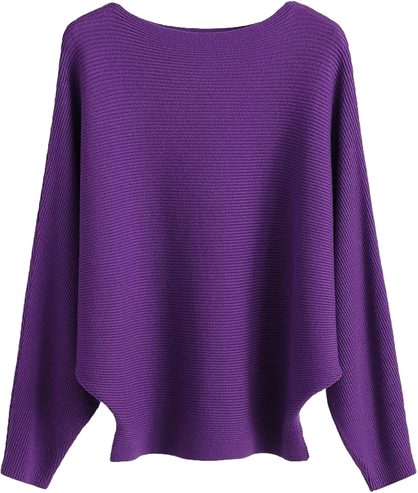 Womens Oversized Lightweight Boat Neck Dolman Batwing Sweater Fall Winter Casual Slouchy Knitted Pullovers One Size 1# Violet