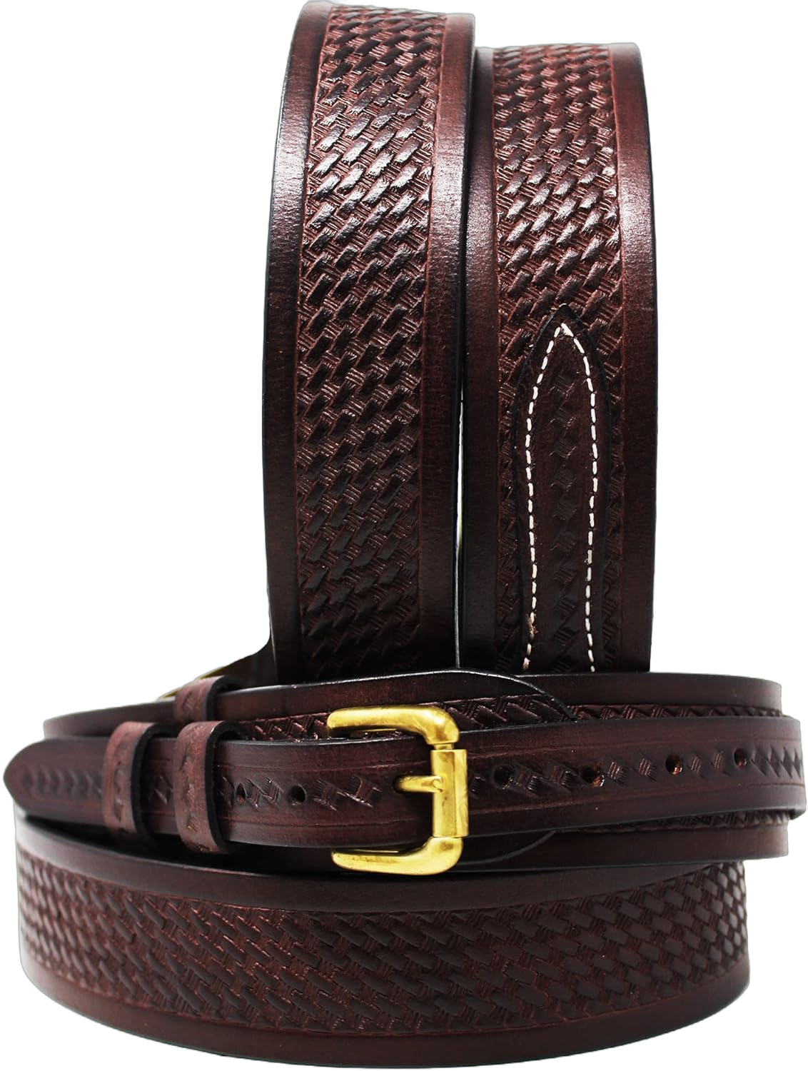 CHALLENGER 39-40 Men's 1-1/2" Western Brown Basket Weave Tooled Leather Ranger Belt 26Ranger13