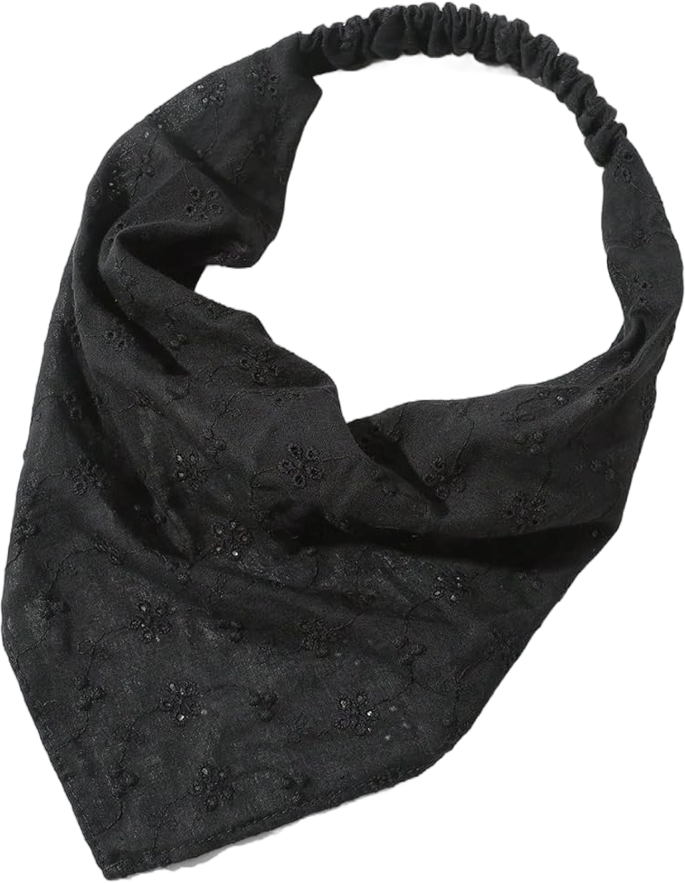 OYOANGLE Women's Hair Scarf Boho Eyelet Crochet Bandana Headbands Head Scarfs Hair Accessories Black One-Size 1 Count (Pack of 1) Black