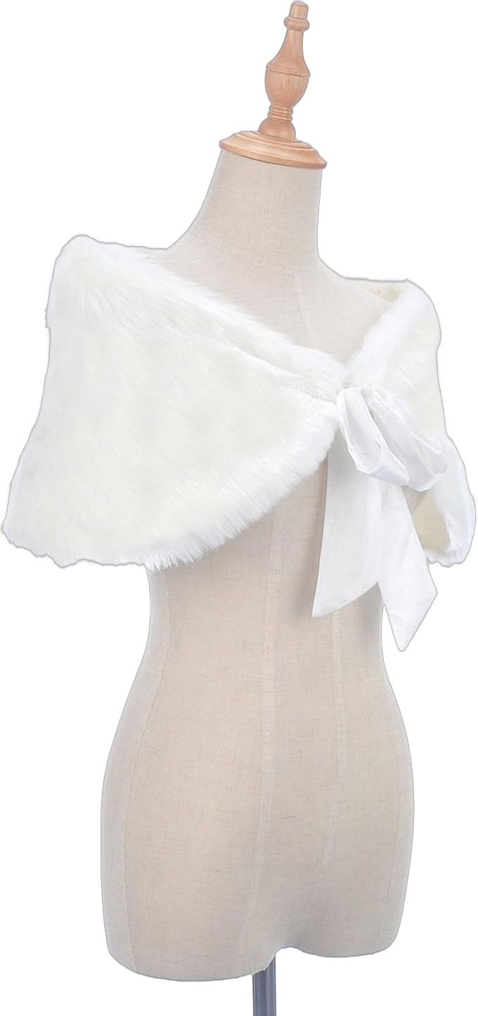 FakeFace Flower Girls Faux Fur Shoulder Cape Winter Warm Party Wedding Wraps Capelets Clothes One Size Ivory