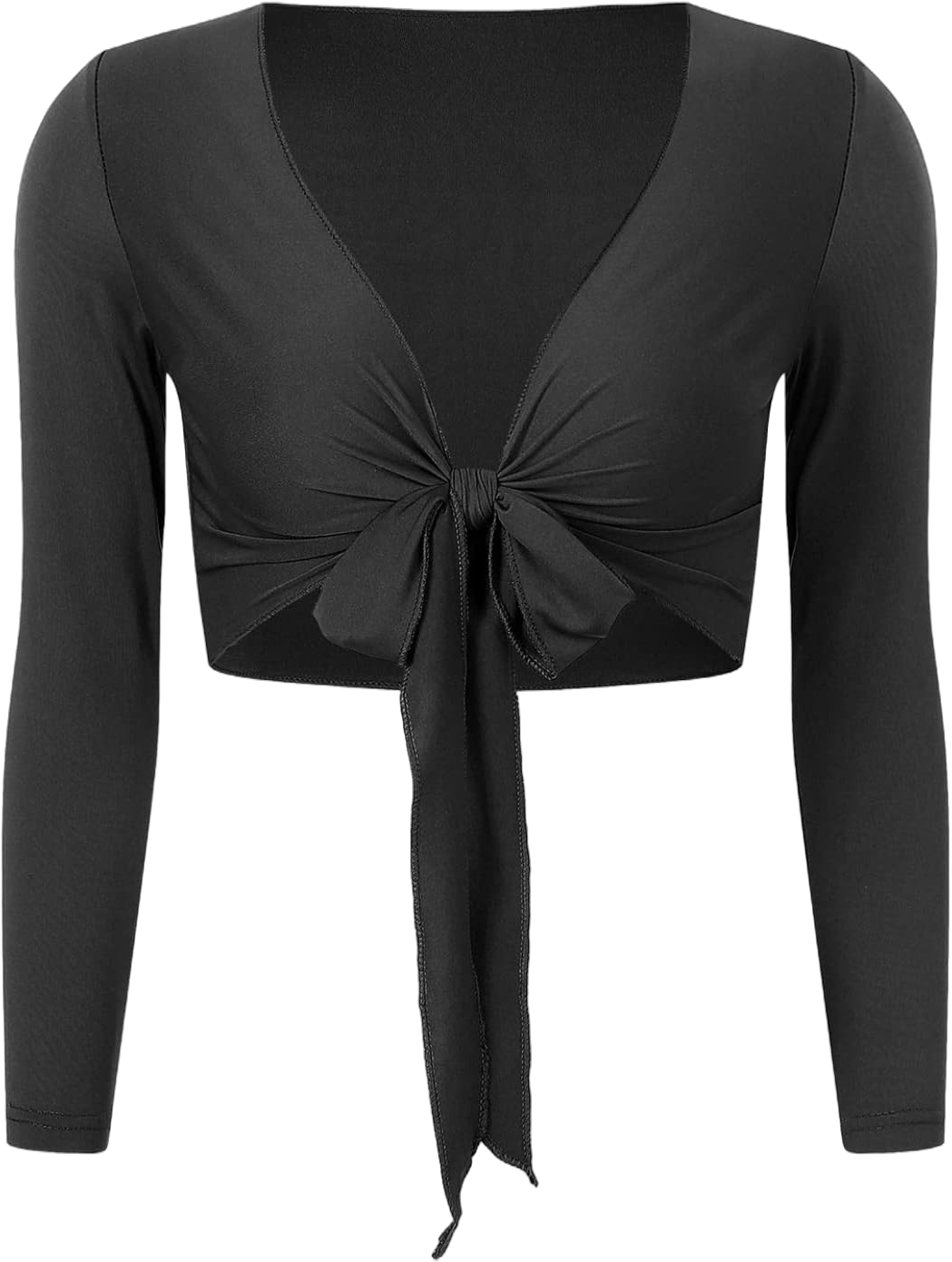 Ballet Wrap Tops for Women Long Sleeves Dance Sweater Self-Tie Shrug Cardigan Warm Up Jacket X-Large Black