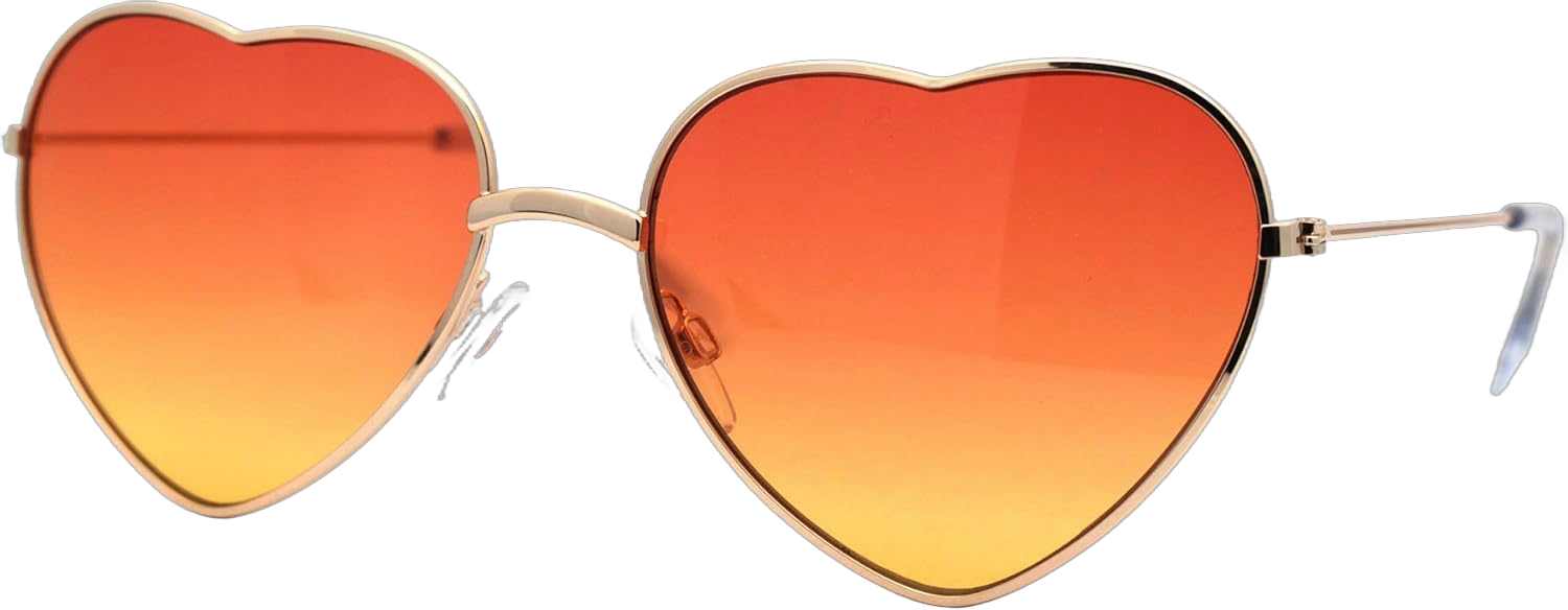 Womens Pop Color Lens Hippie Heart Shape Metal Rim Sunglasses Gold Red Orange