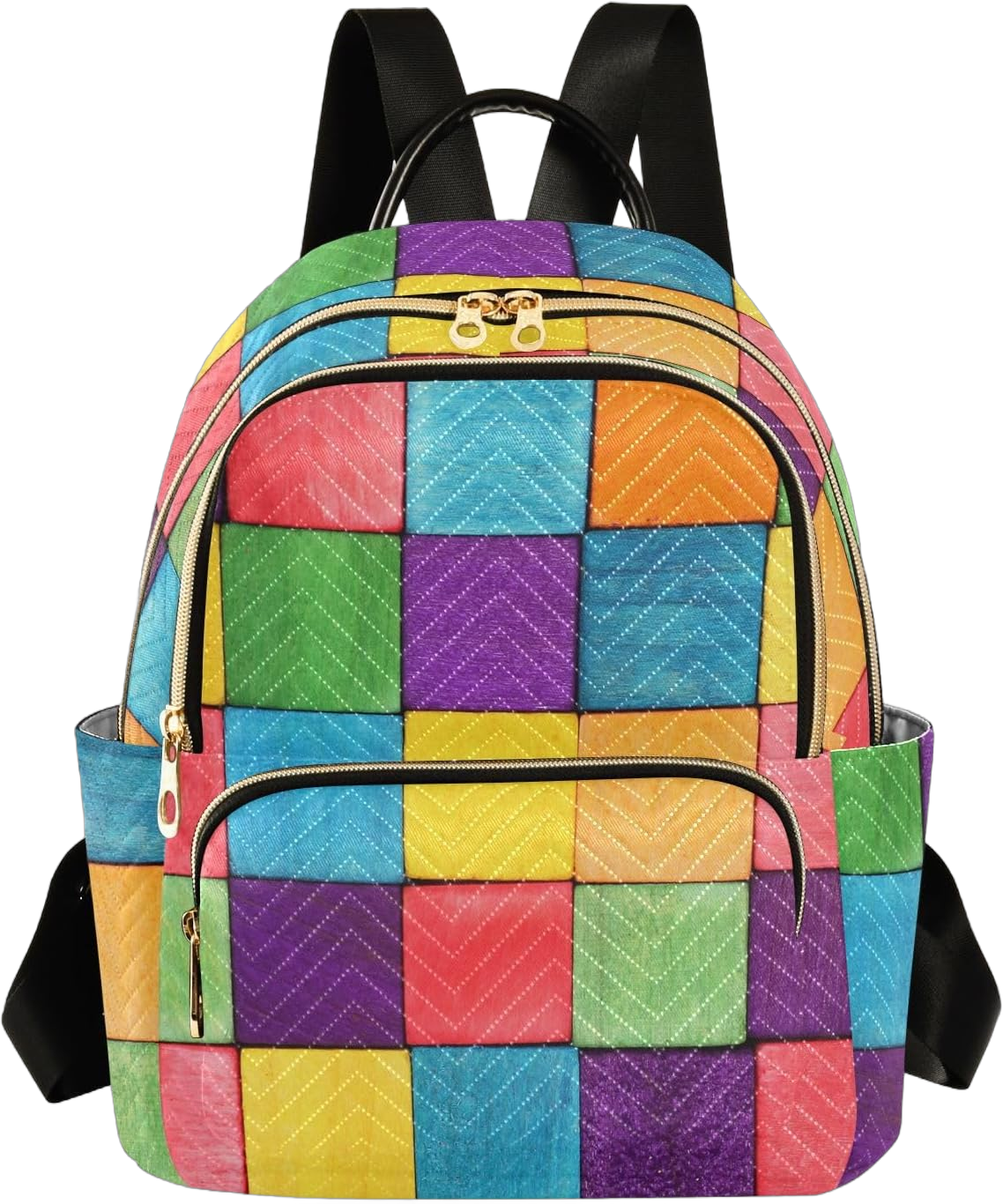 Color Wood Blocks Mini Backpack for Women, Travel Backpack Purse Daypack Shoulder Bag for Ladies Medium Color10