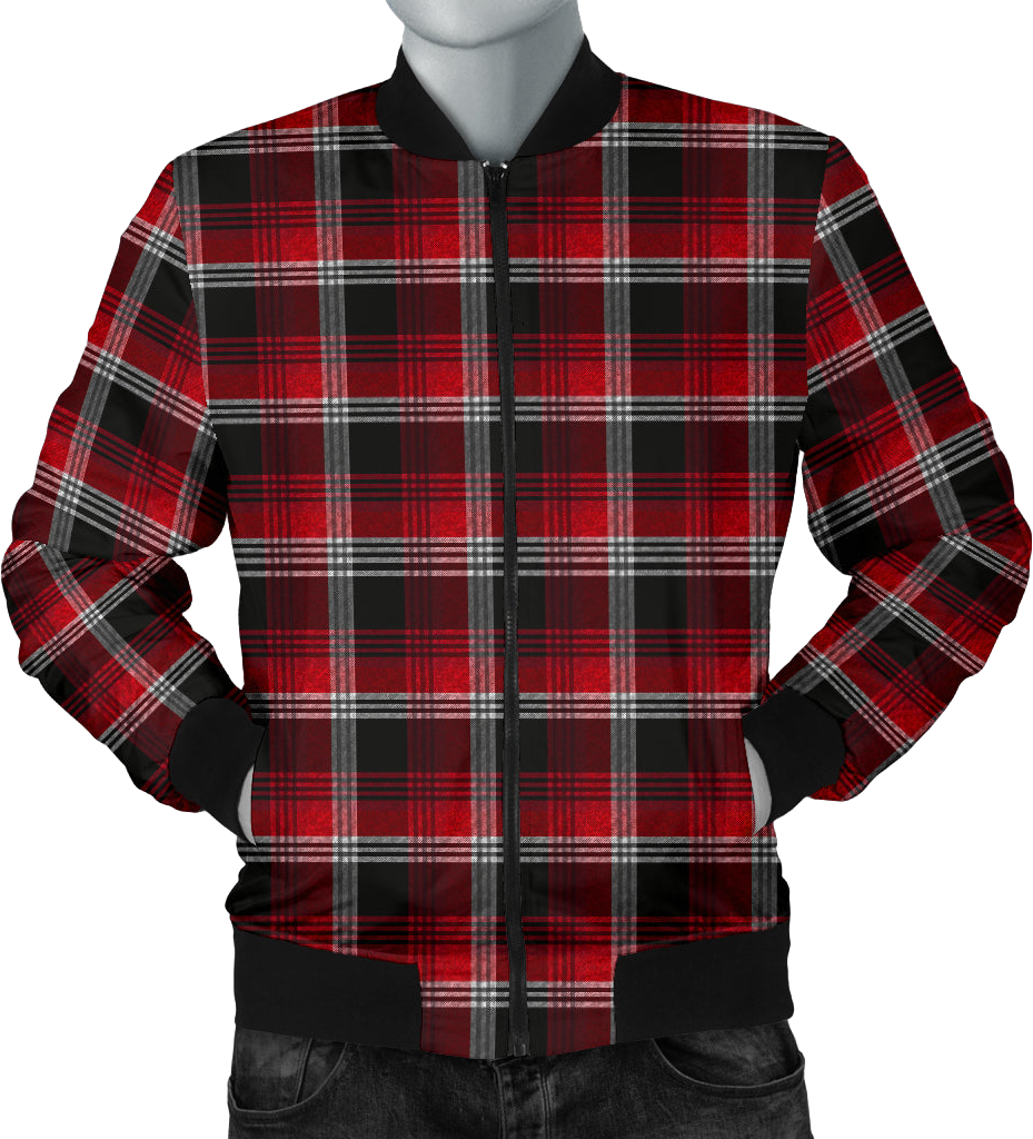 Mens Red Plaid Bomber Jacket