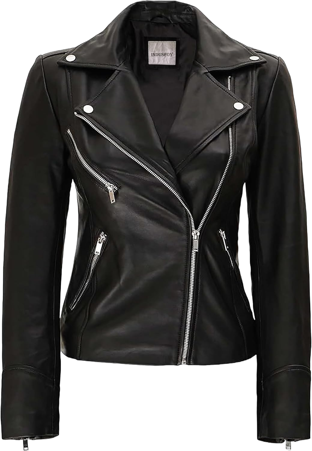 Women Heavy Weight 100% Genuine Cowhide Warm Leather Jacket - Black Motorcycle, Motorbike, Moto Leather Jacket XX-Small Black