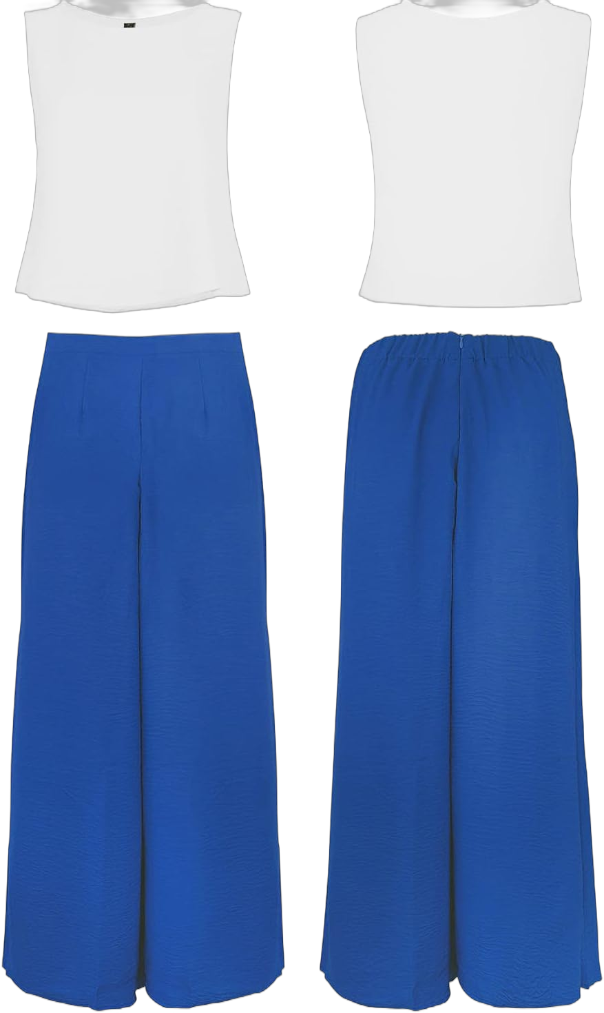 ROYLAMP Women's Summer 2 Piece Outfits Round Neck Crop Basic Top Cropped Wide Leg Pants Set Jumpsuits White Tops & Royal Blue Pants X-Small