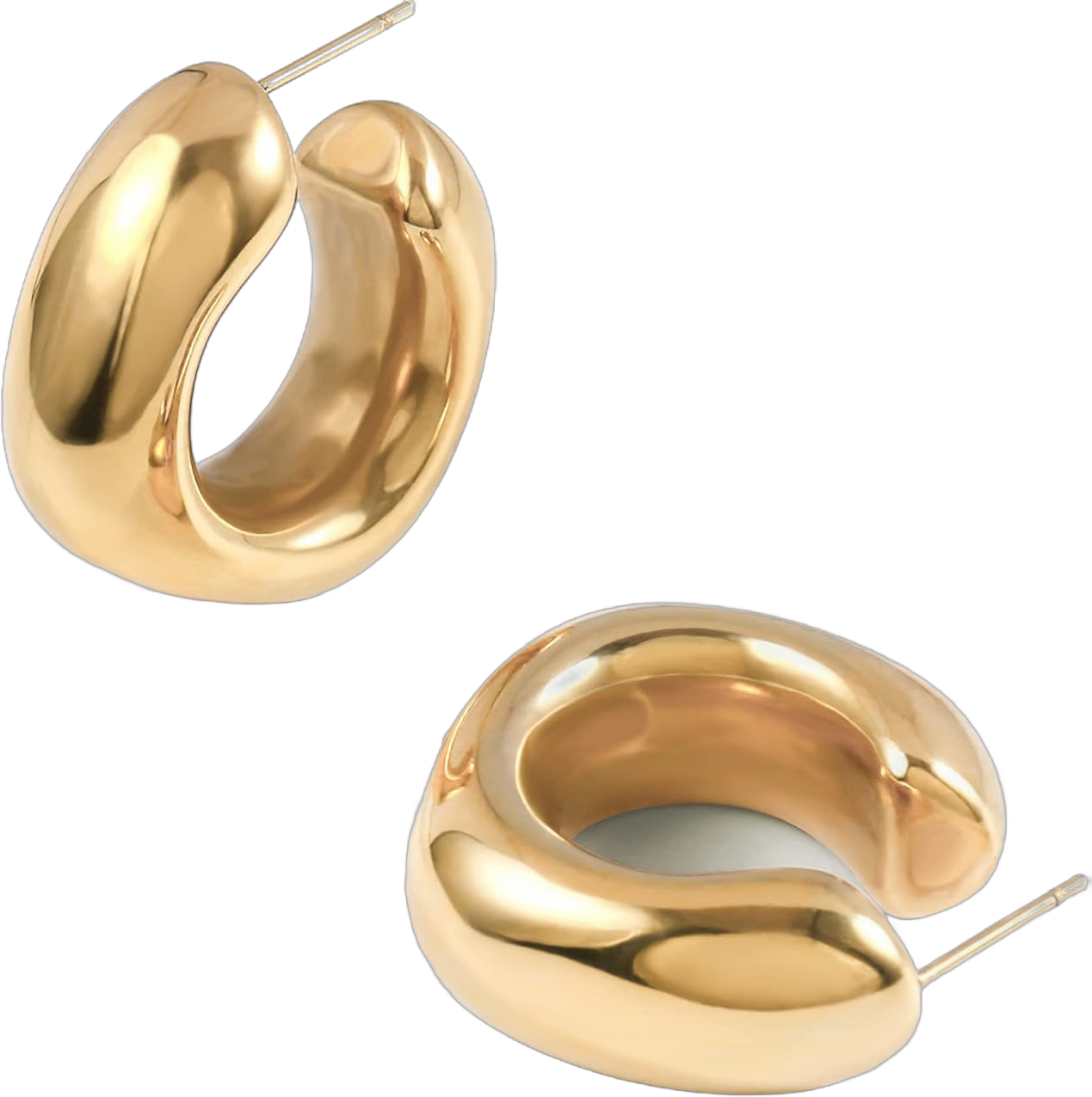 Thick Gold Chunky Hoops Earrings for Women 18K Real Gold Plated Open Hoop Lightweight Hollow Non-Tarnish Earrings For Women