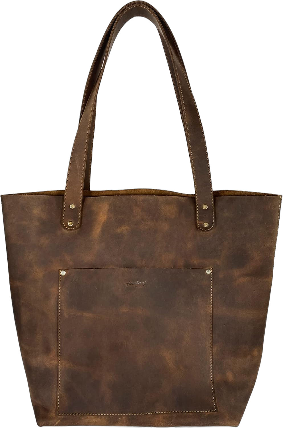 Heather's, Classic Tote Bag with Pouch, Top Handle Shoulder Bag for Women, Full Grain Leather, Handmade, Bourbon Brown