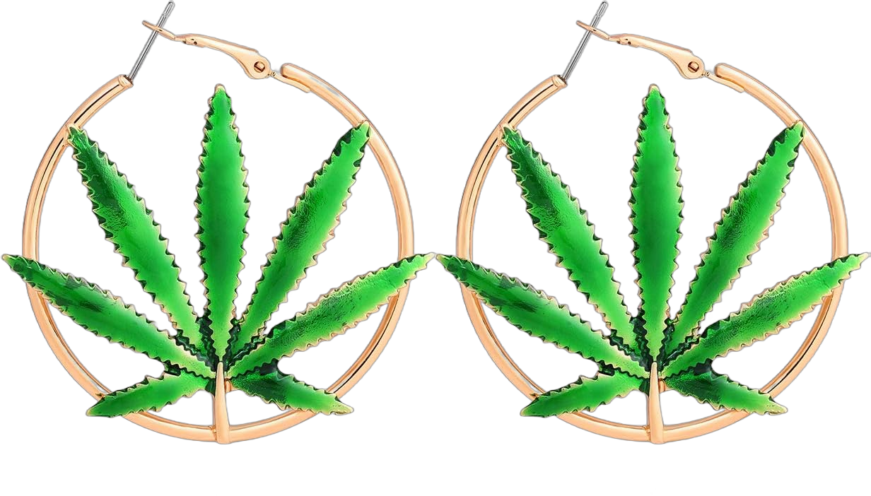 Hoop Earrings for Women Saint St Patricks Day Green Cannibis Weed/Pot Marijuana Leaf Earrings Fashion Jewelry Gold