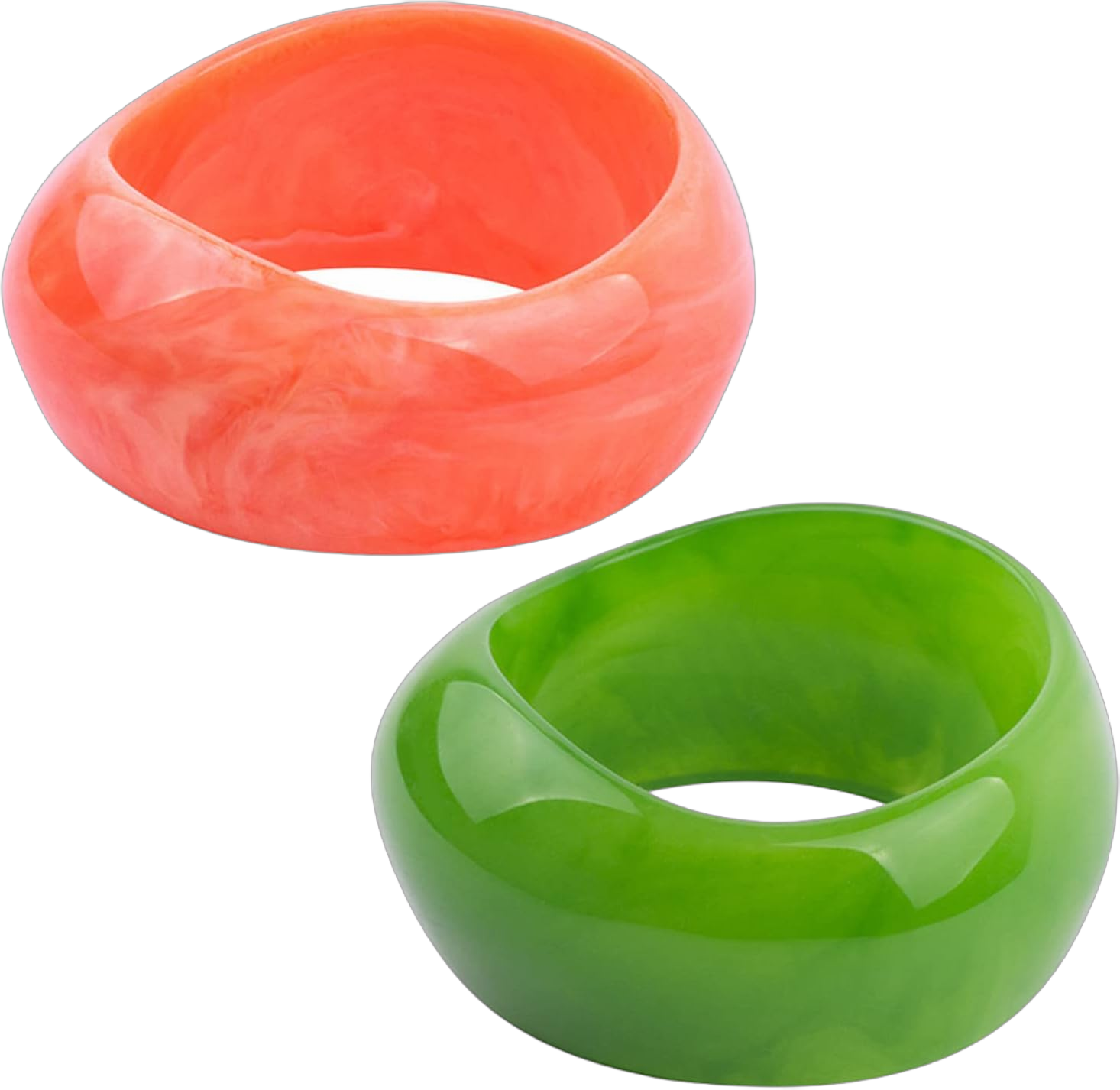 2Pcs Chunky Acrylic Transparent Candy Color Geometric Round Square Cuff Bangle Bracelet Set for Women Resin Acetate Tortoiseshell Wristband Bracelet Statement Jewelry Birthday Gif A green orange